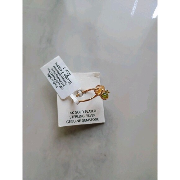14K Gold Plated Sterling Silver Genuine Gemstone Peridot Citrine Ring Size 7 - Picture 2 of 7